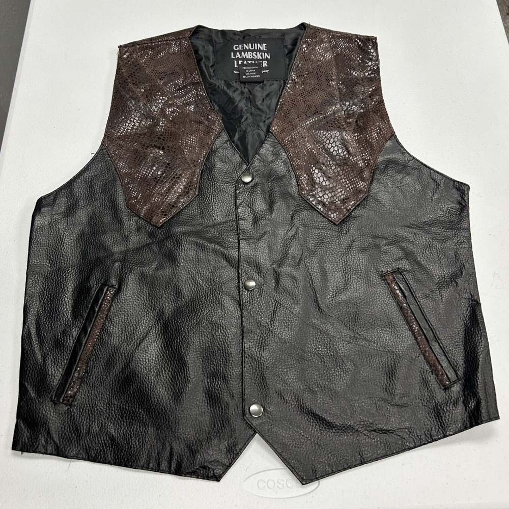 Navarre Leather Company Vest Mens L Black Brown Snakeskin Western Lambskin C3